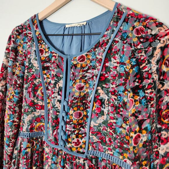 Anthropologie Abia Velvet Peasant Renaissance Festival Burnout Mini Dress - Picture 5 of 13